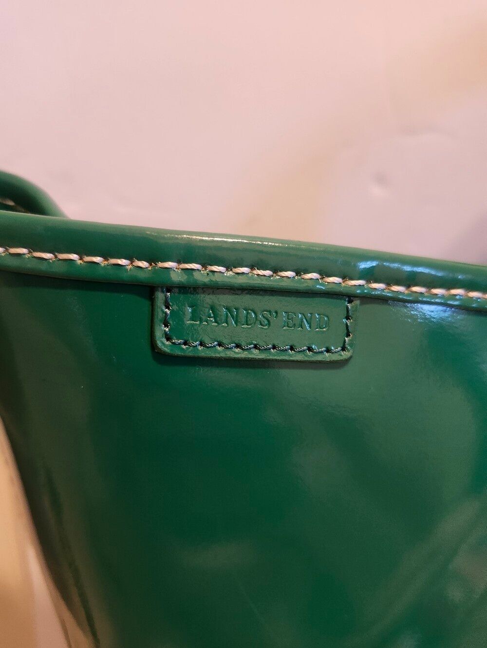 Lands' End Emerald Green Patent Leather Classic Tote Bag Retail $150 - Picture 3 of 8